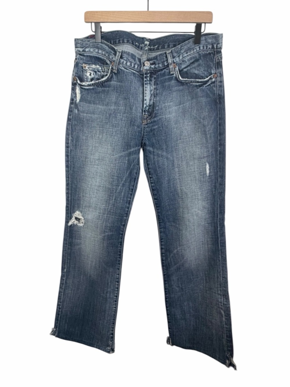 7 For All Mankind True Vintage Distressed Bootcut Low Rise Blue Denim Jeans